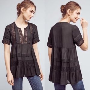 Anthropologie Black Lace Detail Top